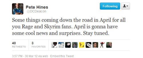 Pete Hines Skyrim DLC April Tease
